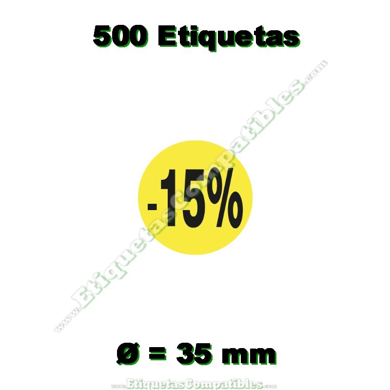 Rollo 500 Etiquetas "-15%" Amarillo Flúor