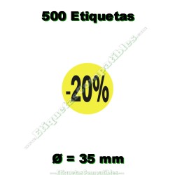 Rollo 500 Etiquetas "-20%" Amarillo Flúor