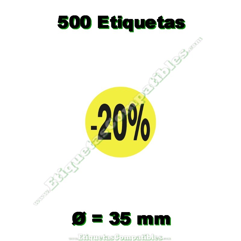 Rollo 500 Etiquetas "-20%" Amarillo Flúor