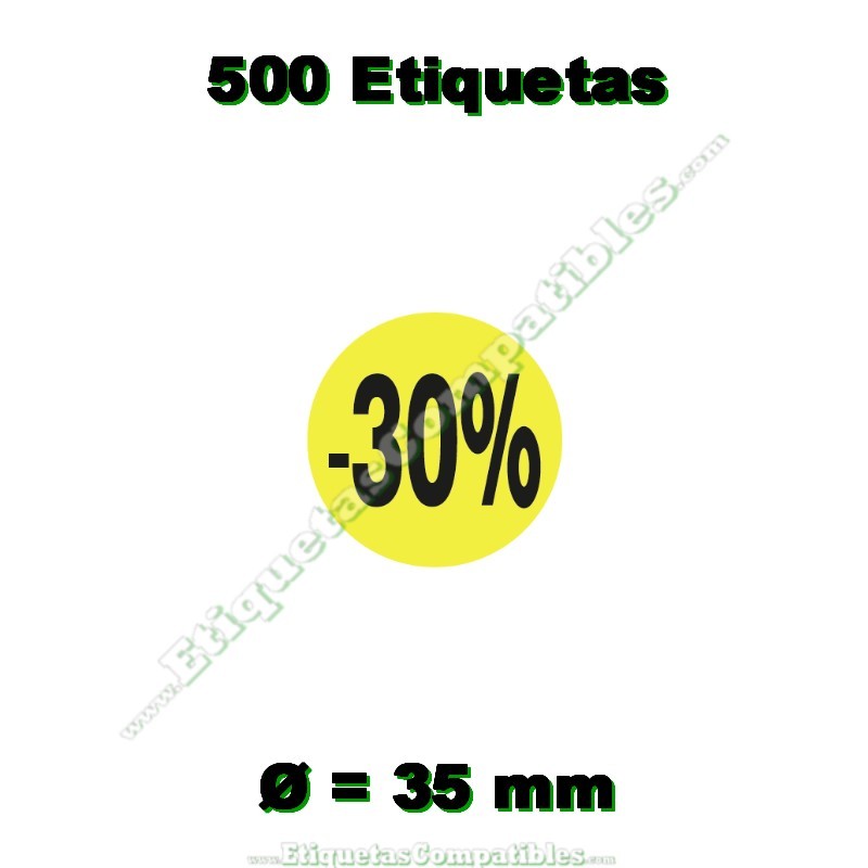 Rollo 500 Etiquetas "-30%" Amarillo Flúor