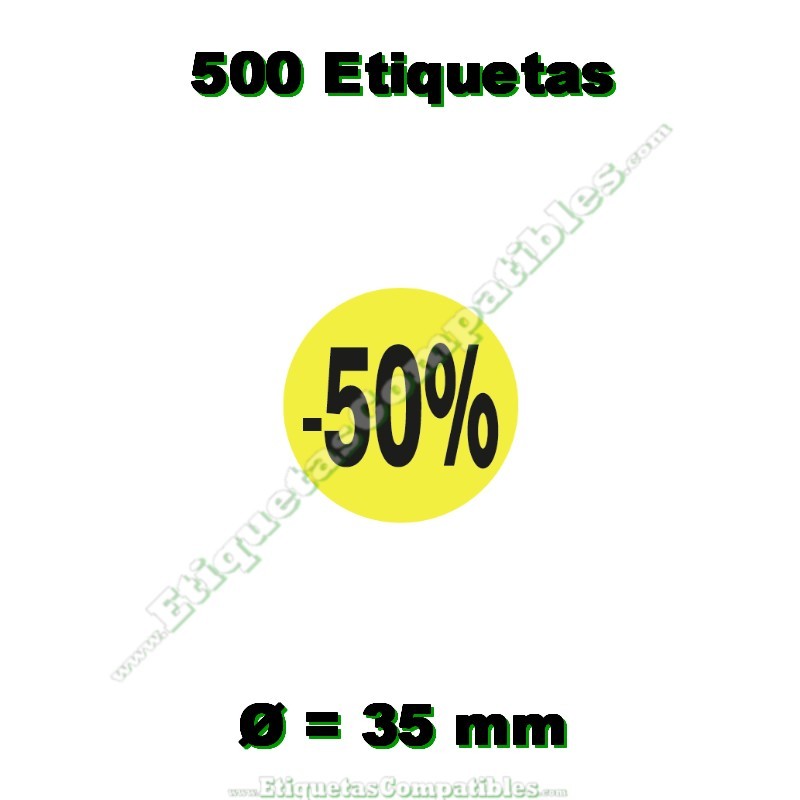 Rollo 500 Etiquetas "-50%" Amarillo Flúor