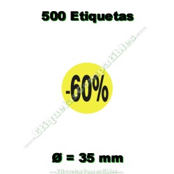 Rollo 500 Etiquetas "-60%" Amarillo Flúor