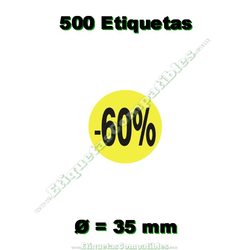 Rollo 500 Etiquetas "-60%" Amarillo Flúor