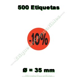 Rollo 500 Etiquetas "-10%" Rojo Flúor