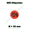 Rollo 500 Etiquetas "-10%" Rojo Flúor