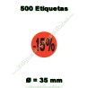 Rollo 500 Etiquetas "-15%" Rojo Flúor