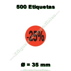 Rollo 500 Etiquetas "-25%" Rojo Flúor