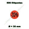 Rollo 500 Etiquetas "-30%" Rojo Flúor