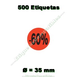 Rollo 500 Etiquetas "-60%" Rojo Flúor