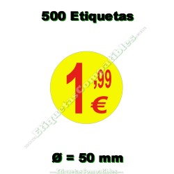 Rollo 500 Etiquetas "1,99 €" Amarillo