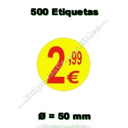 Rollo 500 Etiquetas "2,99 €" Amarillo