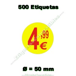 Rollo 500 Etiquetas "4,99 €" Amarillo