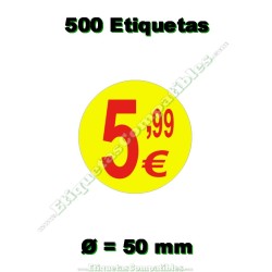 Rollo 500 Etiquetas "5,99 €" Amarillo