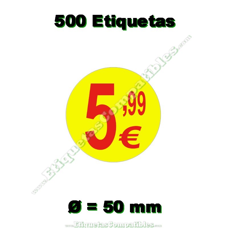 Rollo 500 Etiquetas "5,99 €" Amarillo