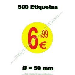 Rollo 500 Etiquetas "6,99 €" Amarillo