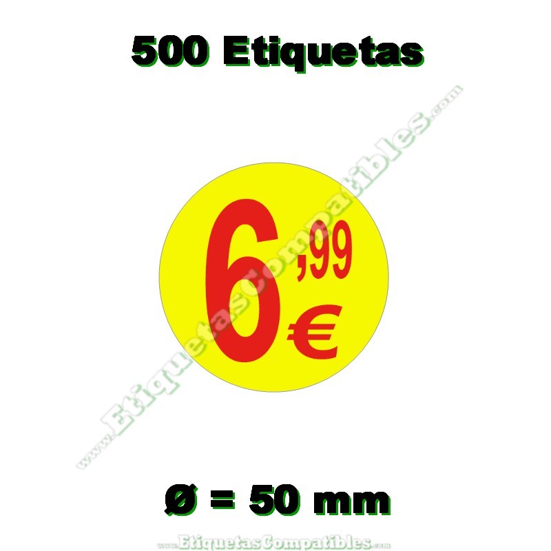 Rollo 500 Etiquetas "6,99 €" Amarillo