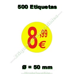 Rollo 500 Etiquetas "8,99 €" Amarillo