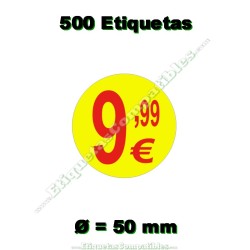 Rollo 500 Etiquetas "9,99 €" Amarillo