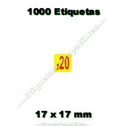Rollo 1000 Etiquetas "20 Céntimos" Amarillo