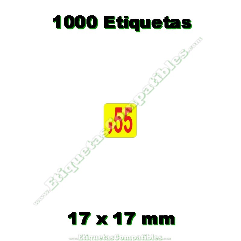 Rollo 1000 Etiquetas "55 Céntimos" Amarillo