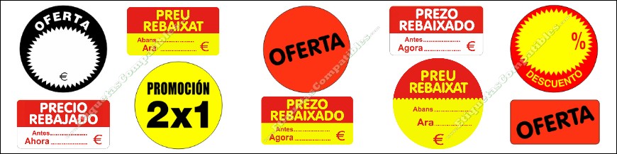 Etiquetas adhesivas de oferta, rebajas y promociones