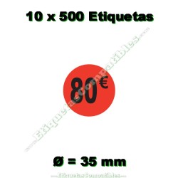 1 Rollo 4000 Etiquetas 18 x 12 mm PVP Euros naranja flúor