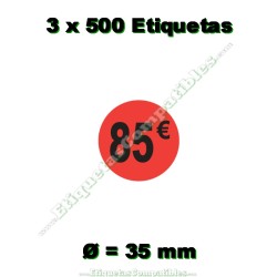 1 Rollo 2000 Etiquetas 24 x 18 mm PVP Euros rojo flúor