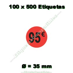 1 Rollo 2000 Etiquetas 24 x 18 mm PVP Euros + Ref naranja flúor